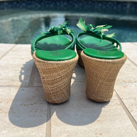 Green Slides Wedges Flower Ribbon Details Size 8 Platform Open Toe Elio Pitti - Picture 7 of 16